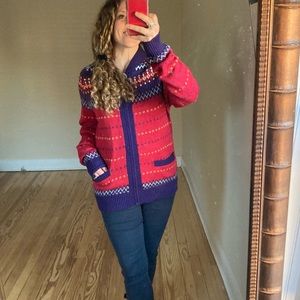 Vintage Farah fair isle nordic cardigan wool Medium Men Large Womens NEW Grandpa